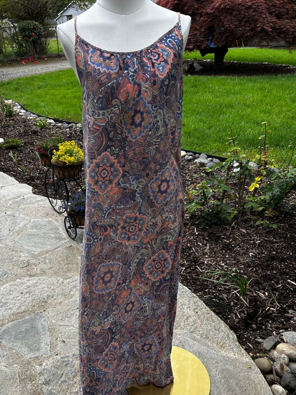 Wallflower Paisley Maxi Slip Dress in Peach and Blue - Size M
